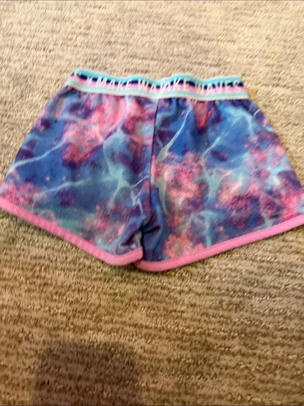 More Than Magic Girls Blue Purple Galaxy Print Athletic Shorts with Pink Trim